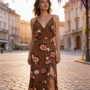 Faith and Joy Floral Brown Maxi Dress
